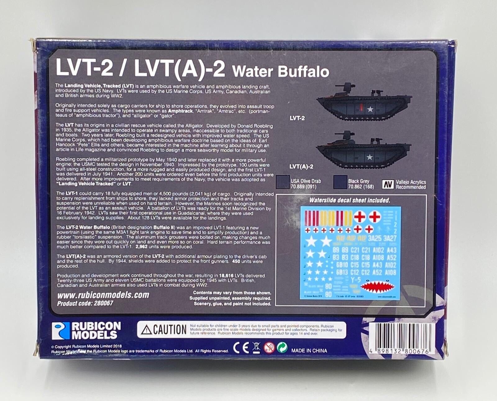 Rubicon Models 280067 Lvt-2 / Lvt(A)-2 Water Buffalo 1:56 Plastic Model Kit